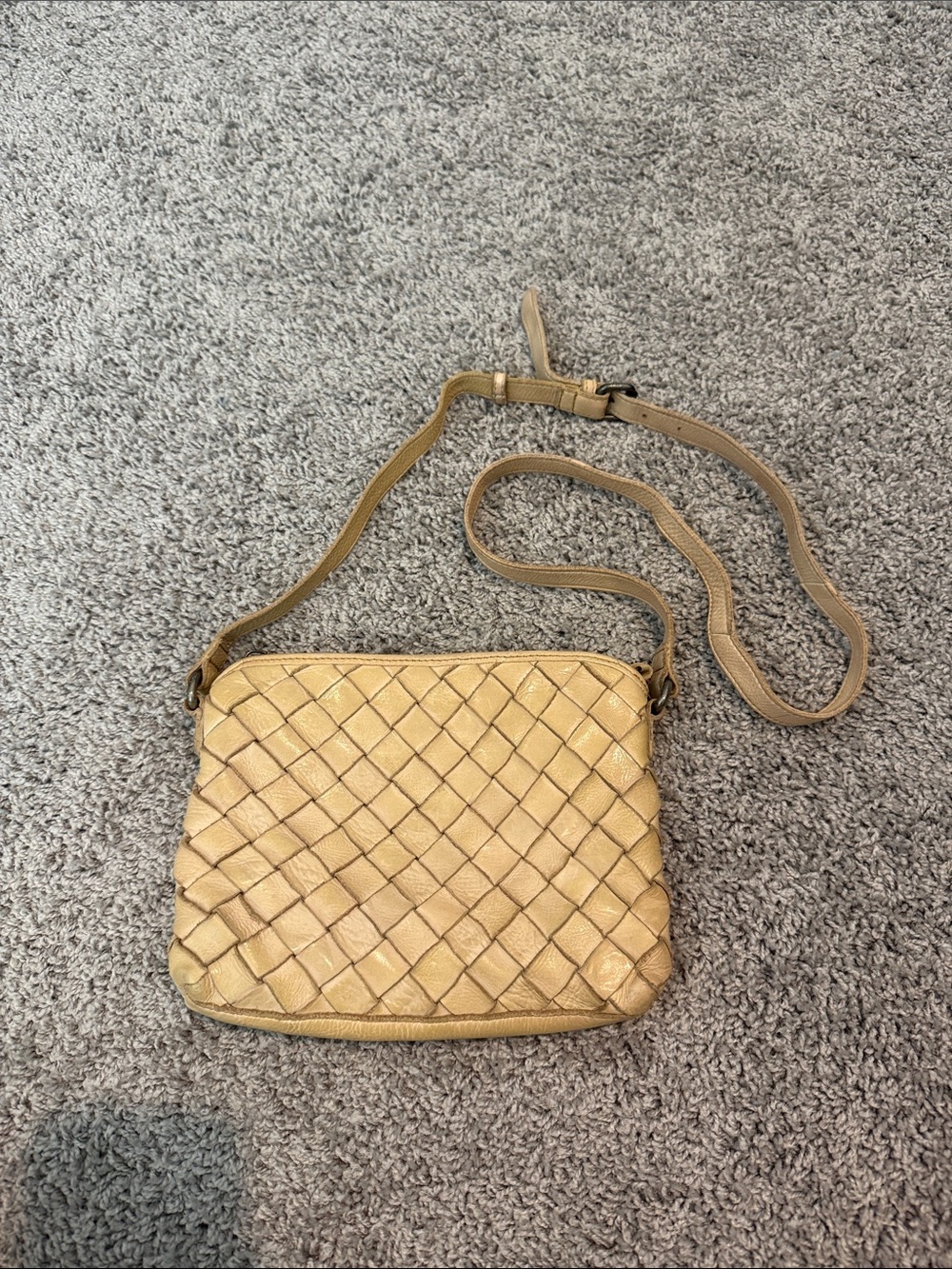 Vilenca Holland Leather Woven Crossbody Bag in Light Tan
